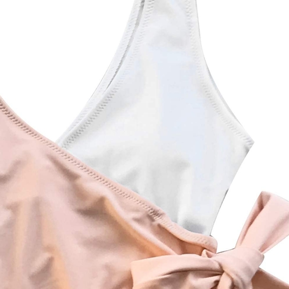 NWT CUPSHE One Piece Swimsuit Wrap Side Tie Color Block Monokini Orange White M - Picture 4 of 5